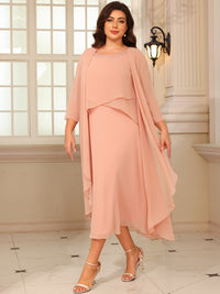 A-Line/Princess Scoop Neck Two-piece Tea-Length Mother of the Bride Dresses with Ruffles