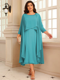 A-Line/Princess Scoop Neck Two-piece Tea-Length Mother of the Bride Dresses with Ruffles