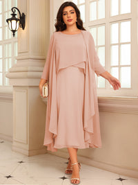A-Line/Princess Scoop Neck Two-piece Tea-Length Mother of the Bride Dresses with Ruffles