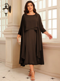 A-Line/Princess Scoop Neck Two-piece Tea-Length Mother of the Bride Dresses with Ruffles