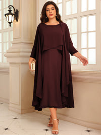 A-Line/Princess Scoop Neck Two-piece Tea-Length Mother of the Bride Dresses with Ruffles