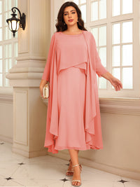 A-Line/Princess Scoop Neck Two-piece Tea-Length Mother of the Bride Dresses with Ruffles