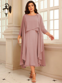 A-Line/Princess Scoop Neck Two-piece Tea-Length Mother of the Bride Dresses with Ruffles