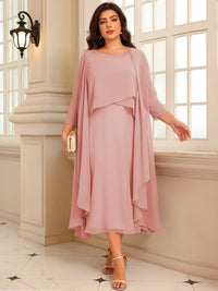 A-Line/Princess Scoop Neck Two-piece Tea-Length Mother of the Bride Dresses with Ruffles