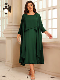 A-Line/Princess Scoop Neck Two-piece Tea-Length Mother of the Bride Dresses with Ruffles