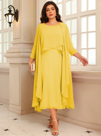 A-Line/Princess Scoop Neck Two-piece Tea-Length Mother of the Bride Dresses with Ruffles