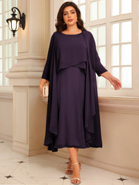 A-Line/Princess Scoop Neck Two-piece Tea-Length Mother of the Bride Dresses with Ruffles