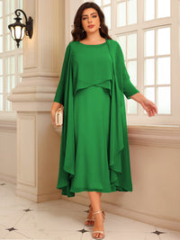 A-Line/Princess Scoop Neck Two-piece Tea-Length Mother of the Bride Dresses with Ruffles