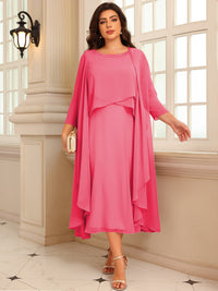 A-Line/Princess Scoop Neck Two-piece Tea-Length Mother of the Bride Dresses with Ruffles