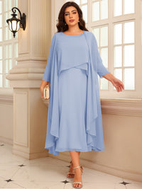 A-Line/Princess Scoop Neck Two-piece Tea-Length Mother of the Bride Dresses with Ruffles