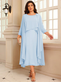 A-Line/Princess Scoop Neck Two-piece Tea-Length Mother of the Bride Dresses with Ruffles