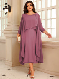 A-Line/Princess Scoop Neck Two-piece Tea-Length Mother of the Bride Dresses with Ruffles