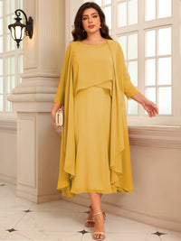 A-Line/Princess Scoop Neck Two-piece Tea-Length Mother of the Bride Dresses with Ruffles