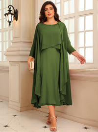 A-Line/Princess Scoop Neck Two-piece Tea-Length Mother of the Bride Dresses with Ruffles