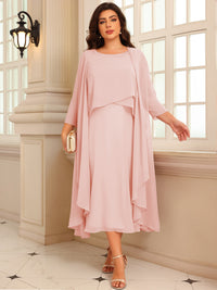 A-Line/Princess Scoop Neck Two-piece Tea-Length Mother of the Bride Dresses with Ruffles