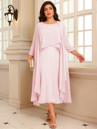 A-Line/Princess Scoop Neck Two-piece Tea-Length Mother of the Bride Dresses with Ruffles