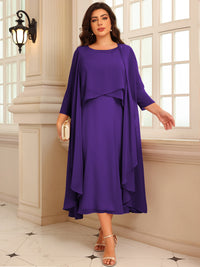 A-Line/Princess Scoop Neck Two-piece Tea-Length Mother of the Bride Dresses with Ruffles