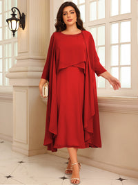A-Line/Princess Scoop Neck Two-piece Tea-Length Mother of the Bride Dresses with Ruffles
