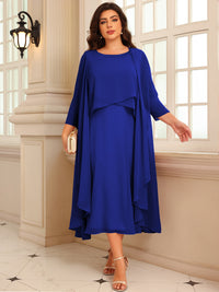 A-Line/Princess Scoop Neck Two-piece Tea-Length Mother of the Bride Dresses with Ruffles