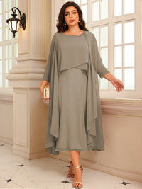 A-Line/Princess Scoop Neck Two-piece Tea-Length Mother of the Bride Dresses with Ruffles