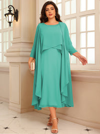 A-Line/Princess Scoop Neck Two-piece Tea-Length Mother of the Bride Dresses with Ruffles
