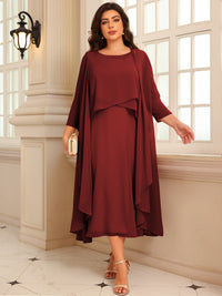A-Line/Princess Scoop Neck Two-piece Tea-Length Mother of the Bride Dresses with Ruffles