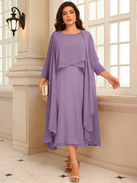 A-Line/Princess Scoop Neck Two-piece Tea-Length Mother of the Bride Dresses with Ruffles