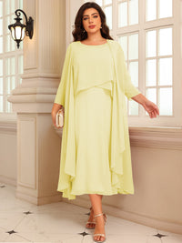 A-Line/Princess Scoop Neck Two-piece Tea-Length Mother of the Bride Dresses with Ruffles