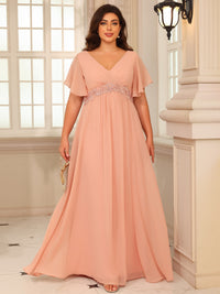 A-Line/Princess V-Neck Flying Sleeves Floor-Length Mother of the Bride Dresses with Lace Appliques