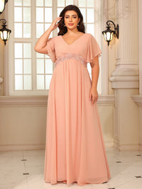 A-Line/Princess V-Neck Flying Sleeves Floor-Length Mother of the Bride Dresses with Lace Appliques