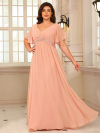 A-Line/Princess V-Neck Flying Sleeves Floor-Length Mother of the Bride Dresses with Lace Appliques