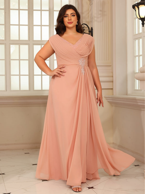 A-Line/Princess V-Neck Floor-Length Mother of the Bride Dresses with Pleated Sequins