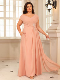 A-Line/Princess V-Neck Floor-Length Mother of the Bride Dresses with Pleated Sequins