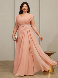 A-Line/Princess V-Neck Floor-Length Mother of the Bride Dresses with Pleated Sequins