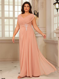 A-Line/Princess V-Neck Floor-Length Mother of the Bride Dresses with Pleated Sequins