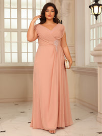 A-Line/Princess V-Neck Floor-Length Mother of the Bride Dresses with Pleated Sequins