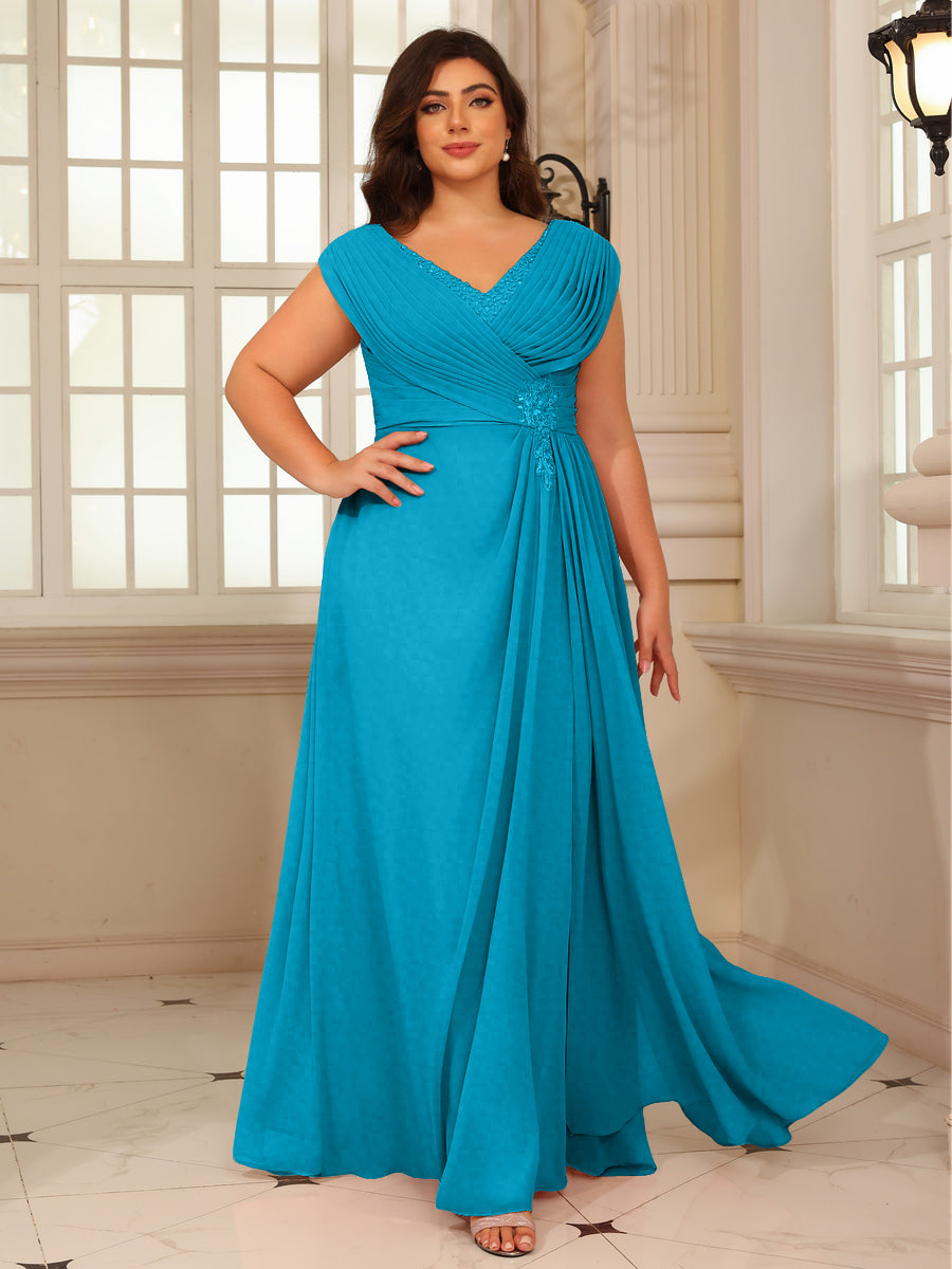 A-Line/Princess V-Neck Floor-Length Mother of the Bride Dresses with Pleated Sequins
