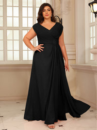 A-Line/Princess V-Neck Floor-Length Mother of the Bride Dresses with Pleated Sequins