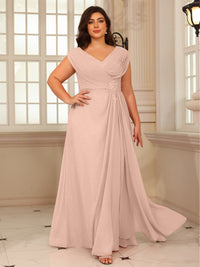 A-Line/Princess V-Neck Floor-Length Mother of the Bride Dresses with Pleated Sequins