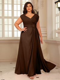 A-Line/Princess V-Neck Floor-Length Mother of the Bride Dresses with Pleated Sequins