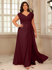 A-Line/Princess V-Neck Floor-Length Mother of the Bride Dresses with Pleated Sequins