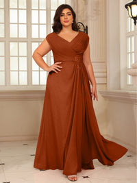 A-Line/Princess V-Neck Floor-Length Mother of the Bride Dresses with Pleated Sequins