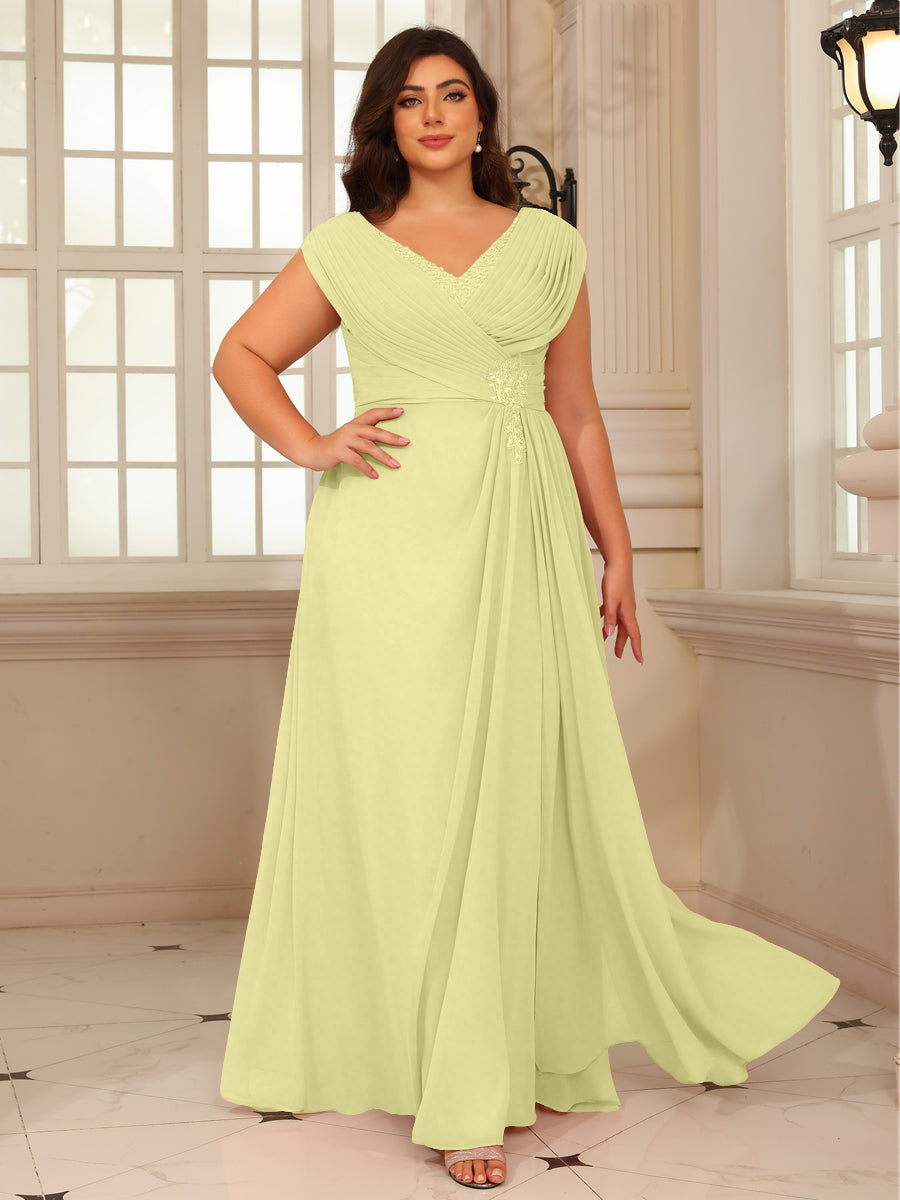 A-Line/Princess V-Neck Floor-Length Mother of the Bride Dresses with Pleated Sequins