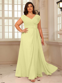 A-Line/Princess V-Neck Floor-Length Mother of the Bride Dresses with Pleated Sequins
