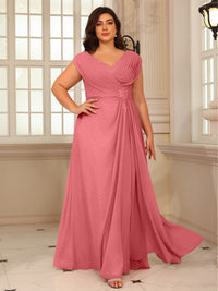 A-Line/Princess V-Neck Floor-Length Mother of the Bride Dresses with Pleated Sequins
