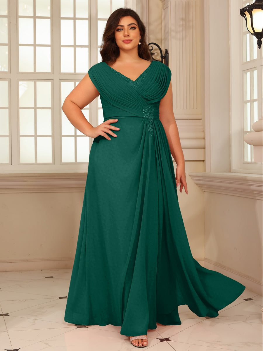 A-Line/Princess V-Neck Floor-Length Mother of the Bride Dresses with Pleated Sequins