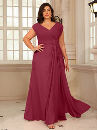 A-Line/Princess V-Neck Floor-Length Mother of the Bride Dresses with Pleated Sequins