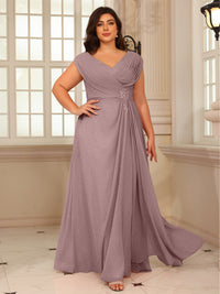 A-Line/Princess V-Neck Floor-Length Mother of the Bride Dresses with Pleated Sequins