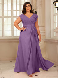 A-Line/Princess V-Neck Floor-Length Mother of the Bride Dresses with Pleated Sequins