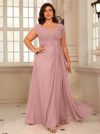 A-Line/Princess V-Neck Floor-Length Mother of the Bride Dresses with Pleated Sequins